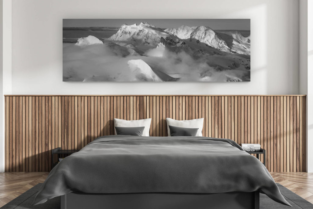 décoration murale chambre adulte moderne - intérieur chalet suisse - photo montagnes grand format alpes suisses - Montagne panorama - Massif montagneux Monte Rosa Lyskamm et Castor vu depuis Saas Fee - mer de nuage montagne