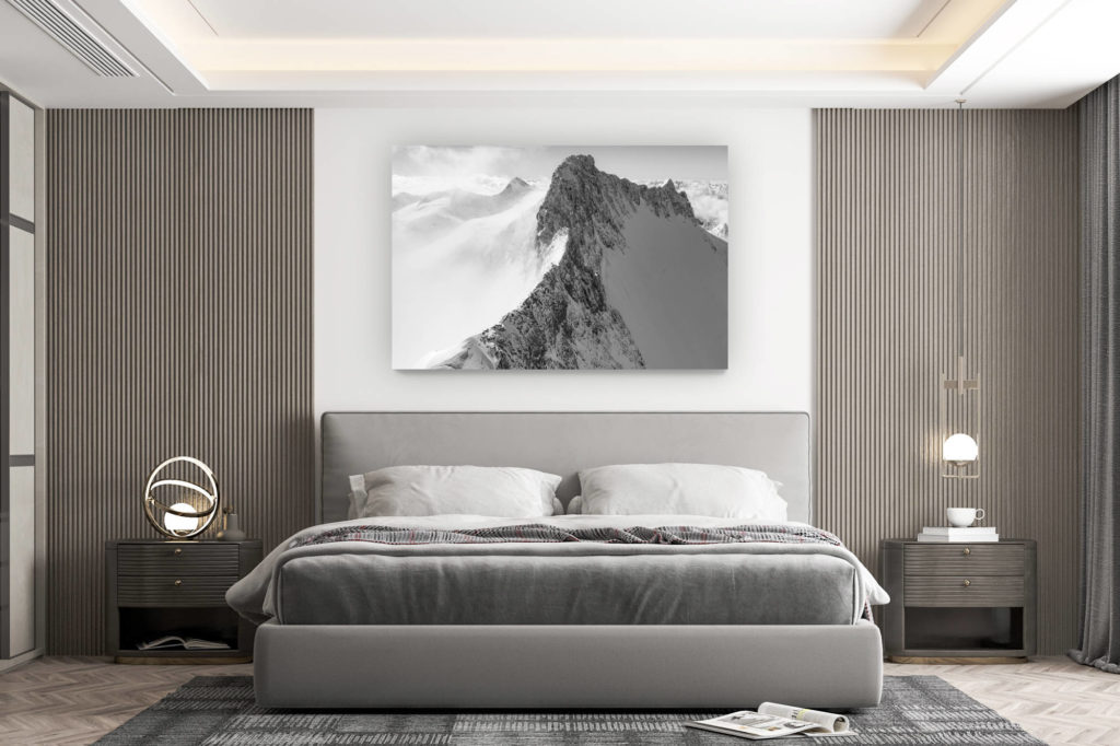 décoration murale chambre design - achat photo de montagne grand format - Saint Moritz Suisse photo : photo hélicoptère de Piz Bernina dans l'Engadine - Alpes noir et blanc