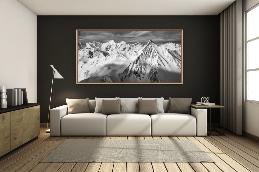 déco salon chalet rénové de montagne - photo montagne grand format -  - Engadine photo - Image noir et blanc Alpes - Piz Languard - massif Bernina