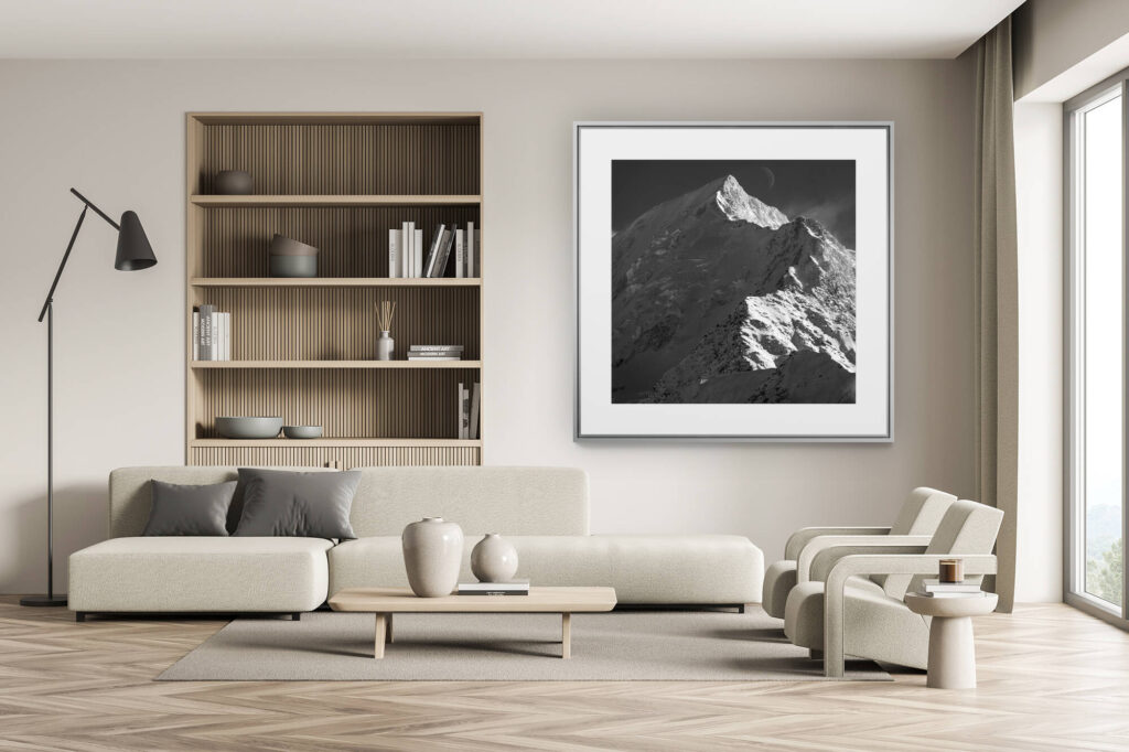 décoration chalet suisse - intérieur chalet suisse - photo montagne grand format - photo aiguille de bionassay - montagne noir et blanc