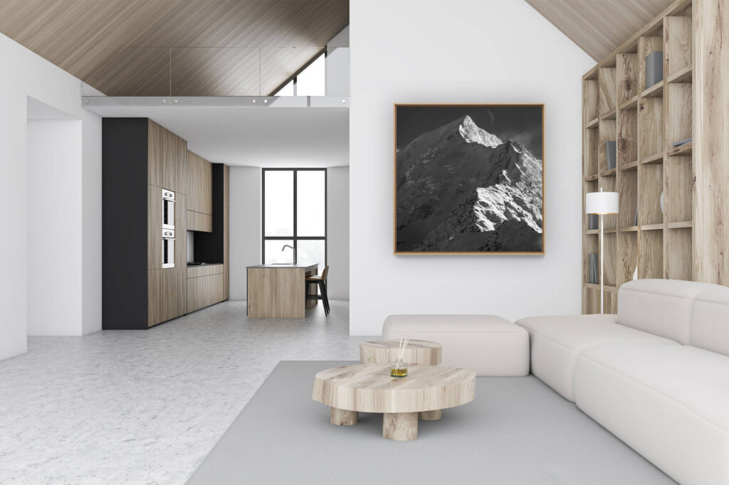 décoration murale chalet luxe rénové - photo montagne noir et blanc - photo aiguille de bionassay - montagne noir et blanc