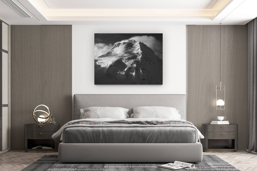 décoration murale chambre design - achat photo de montagne grand format - photo dom des michabels - photo montagne noir et blanc saas fee 4000m