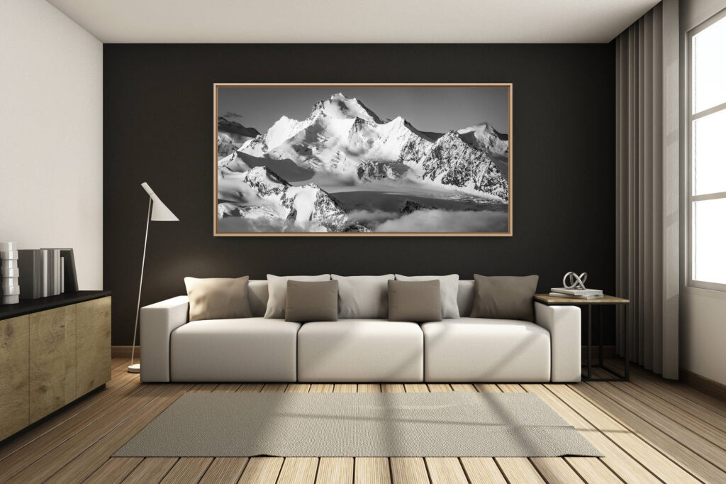 déco salon chalet rénové de montagne - photo montagne grand format -  - traversée nadelgrat - montagnes au dessus de grächen - lever de soleil sur les alpes - montagne avec neige - les plus beaux 4000 des alpes