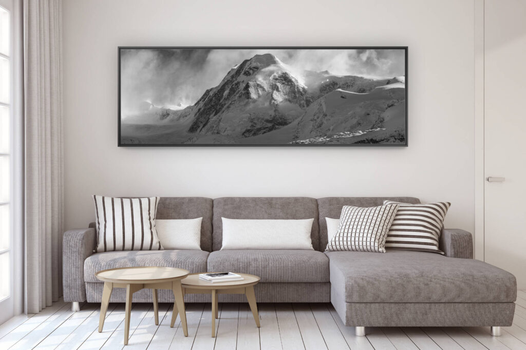 décoration murale design salon moderne - photo montagne grand format - Panorama de montagne enneigée en hiver dans les Alpes Valaisannes de Zermatt