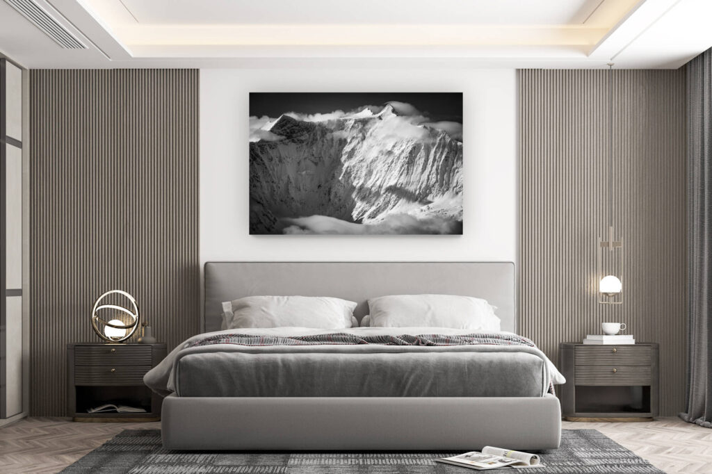 décoration murale chambre design - achat photo de montagne grand format - photo montagne neige grindelwald noir et blanc